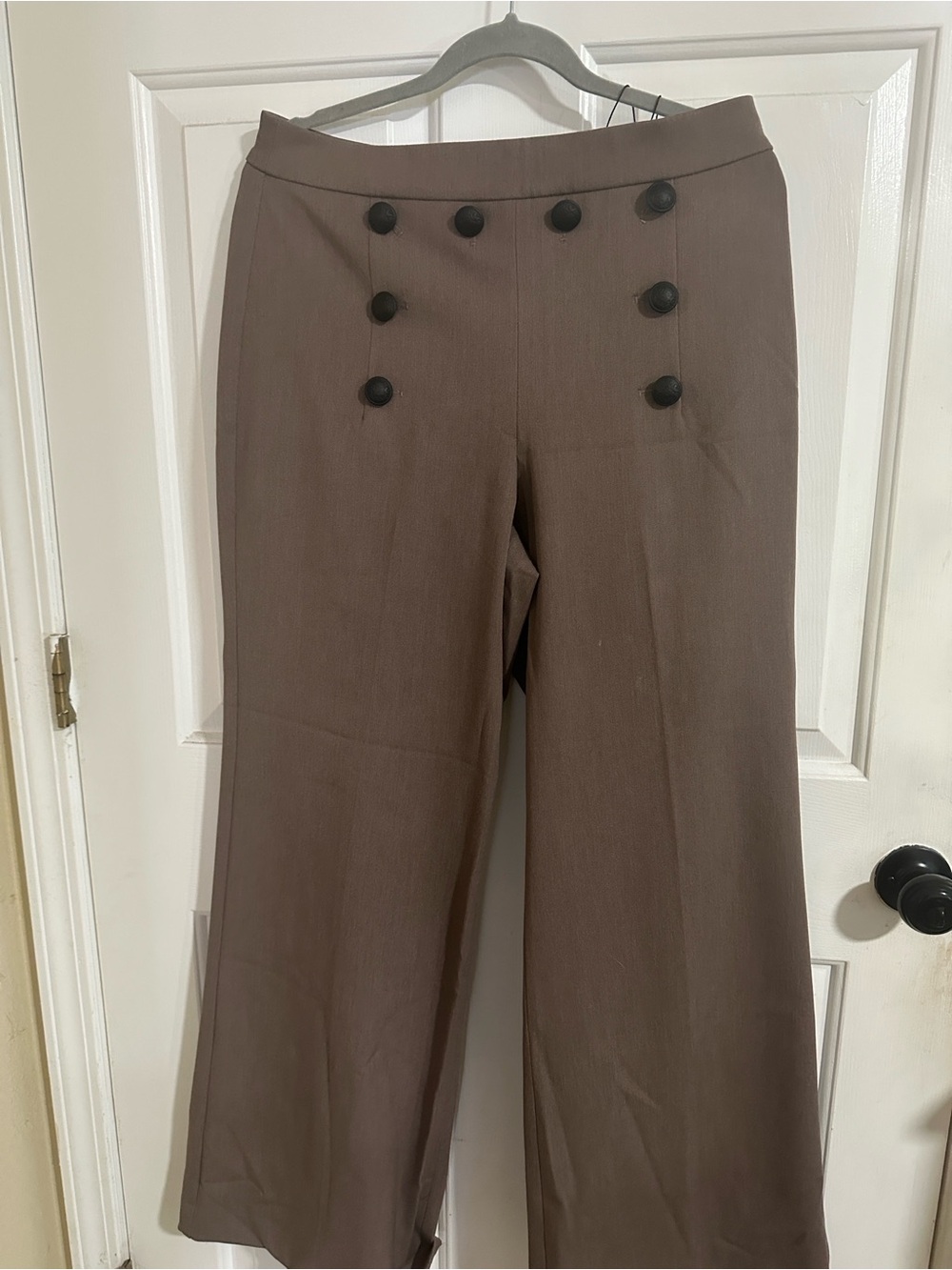 Express Brown Wide-Leg Pants with Black Button Accents